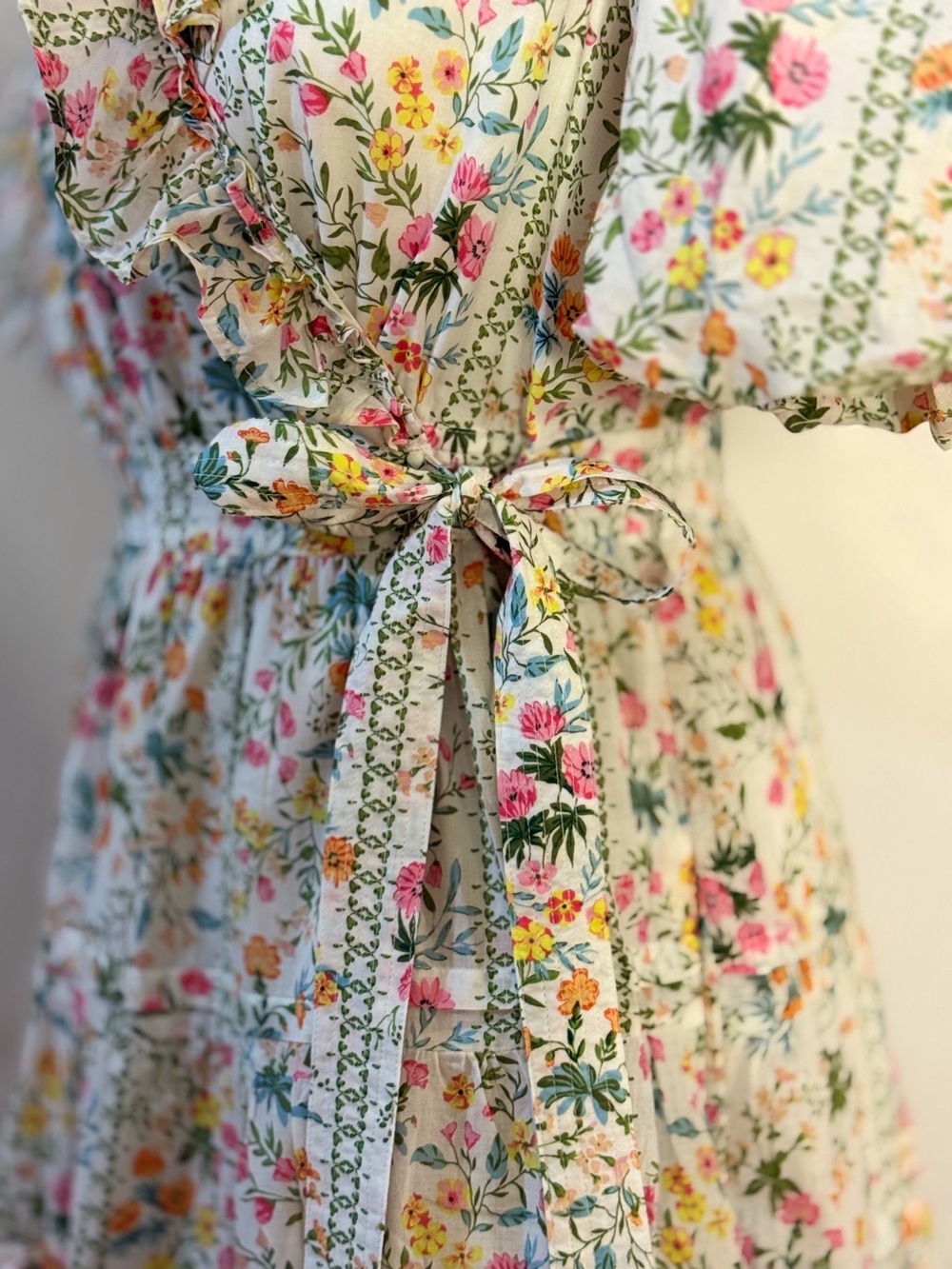 J.Marie Nora Ruffle Wrap Dress Large Floral Puff Sleeve Cotton NWT - Picture 9 of 16